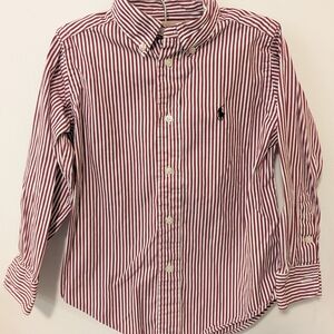 Ralph Lauren Red and White Striped Button Down Shirt Boys Size 4 Holiday Wear